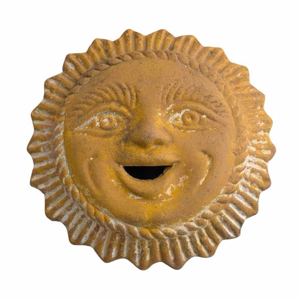 Vintage Terra Cotta Sun Face Wall Hanging Garden Decor 12”
